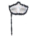 White Masquerade handheld mask with colorful sequins and vintage black bead trim - Dragon Sequin Handheld Style / White