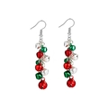 Detail of festive Christmas bell drop earrings in red, green, and silver colors - Waterfall Multi-Color Bells