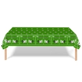 Green soccer themed tablecloth with GOAL text and football patterns for party decoration - Soccer Tablecloth