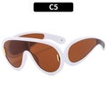 Übergroße weiße Shield-Sonnenbrille mit braunen Gläsern im futuristischen Stil - Weißer Rahmen Teelinsen