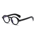 Occhiali da sole tondi neri classici con rivetti in argento e finitura lucida - Montatura Nera Anti-Luce Blu (C8)