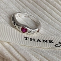 Detailed close-up of a 925 silver ring featuring red heart gems and wing engravings - Red Heart Star Wings Open Ring (J3858)