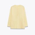 Top Henley da donna giallo chiaro a maniche lunghe con trama a costine e bottoni di perla - S / Giallo chiaro