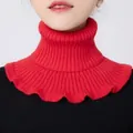 Detail of red knit turtleneck neck warmer showing soft texture and scalloped wavy edges - Red (Enlarged and Thickened Version)