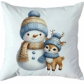 Taie d'oreiller de Noël blanche avec imprimé bonhomme de neige doré et petit cerf - Style 30