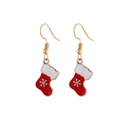 Detail of Christmas stocking drop earrings with red and white enamel on golden hooks - Red and White Christmas Sock