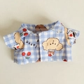 Blaues kariertes Puppenkleid mit Hundemuster und Kirschen für 17cm Plüschfiguren - Blaues Welpen-Karoshemd / Passend für 17cm Puppe