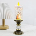 Candela a LED con scena della Natività, glitter rotanti e base in bronzo vintage - Natività Sacra Famiglia con Musica
