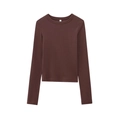 Slim fit brown modal long sleeve crew neck T-shirt for women in a flat lay style - XS / Dark Brown