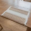 Rectangle woven table mat in beige and cream with tassels for Nordic dining decor - Beige Hollow Out