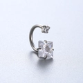 Titanium steel horseshoe ring with sparkling square and round zircon stone inlay - White (Single Piece)