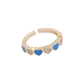 Verstellbarer goldener Ring mit blauen Emaille-Herzen und glitzernden Zirkonia - Einstellbar Offen / Königsblau