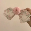 Handmade pink floral bow hair clip with a central rose detail and vintage leaf patterns - Floral Print Bow Rose Hair Clip / Floral Style