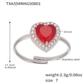 Silver stainless steel adjustable ring with a red heart zircon and crystal halo - Silver Heart Zirconia Ring - Size 7