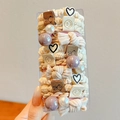 Elegant beige and pink hair ties set with faux pearls and cute resin charms - 15 Piece Set / Beige