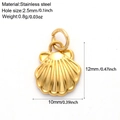 Golden stainless steel shell pendant charm with size and weight measurements - Shell-G1