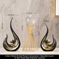 Three-piece modern black gold phoenix ceramic set with crystal ball metal stand decor - Phoenix Flight Black Gold Set With Waist Glass Ball Ornament