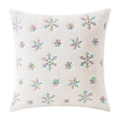 Housse de coussin en peluche blanche avec flocons de neige à paillettes colorées - Ivoire