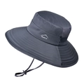 Dark grey outdoor sun hat with wide brim, breathable mesh and adjustable wind cord - Dark Gray