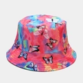 Tie-dye reversible bucket hat featuring colorful butterfly prints and sun protection - M (56-58cm) / Butterfly Pattern Pink Reversible