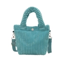 Blue corduroy bucket bag with pleated handles and adjustable shoulder strap - Light Blue