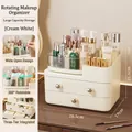 Dreistufiger creme-weißer Make-up-Organizer mit drehbarem Fach und Schubladen - Große Kapazität Schubladentyp - Cremeweiß