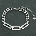 Hip hop silver Cuban link bracelet with geometric rectangular拼接 links and lobster clasp - Spliced Chain