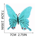 Close-up of blue butterfly embroidery patch with dimensions 7.5cm x 7cm on white base - Light Blue Butterfly (C19HD-125-25)