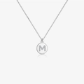 Collar minimalista de plata S925 con colgante redondo y letra M de circonita brillante - Plata-M