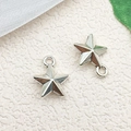 Set of two polished silver star pendants for DIY jewelry making and keychains - Medium Five-pointed Star / 12x14mm