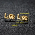 Vintage gold Love letter stud earrings made of stainless steel for a minimalist look - Love (064) / Gold