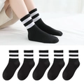 5-pack of black crew socks for kids with double white stripes and elastic cuffs - Flat Panel Solid Color Black. / 3-5 Years (Feet length 13-15cm)