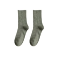 Grey-green ribbed cotton mid-calf socks for women featuring a minimalist vertical texture - Ribbed Slouch Socks (Dark Green)