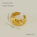 18k gold plated stainless steel croissant ring with polished mirror finish for women - Croissant Twisted Style (ZR720G)