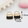 Pendentif sac à main matelassé noir DIY avec perle et nœud, taille 1,9cm x 1,6cm - Noir