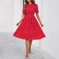 Robe midi rouge élégante à pois avec manches courtes et ceinture pour un style d'été rétro - XS / Bordeaux