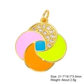 Close-up of colorful enamel floral charm with white zircon accents in 21.7x19.7mm size - Multicolor Geometric Floral