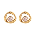 Gold irregular oval stud earrings with square clear gemstone in stainless steel - Twisted Oval Stud Earrings (16#)