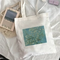 White canvas tote bag featuring Van Gogh Almond Blossoms print for artistic students - Van Gogh Almond Blossoms