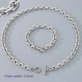 Silver stainless steel 9.5mm Cuban chain set with OT toggle clasp necklace and bracelet - Bracelet 20CM / 9.5mm / Steel