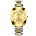 Luxury gold and silver stainless steel watch with oval case and diamond markers - Men's - Two-tone Gold Silver