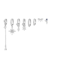 Silver flower zircon earrings set featuring blue gemstone and tassel pendant charms - White Gold Color (TZ00477)