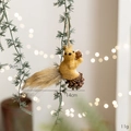 Ginger flocked squirrel ornament with pinecone for Christmas tree, 14cm x 9cm size - Brown Squirrel on Pine Cone