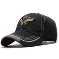 Detail of eagle embroidery and contrast stitching on washed cotton baseball cap - Circumference 56-60cm / Black