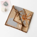 Beige floral square silk scarf with vintage geometric prints and velvet texture labels - Khaki Big Floral
