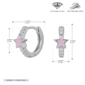 Detailed size specifications for S925 sterling silver pink star earrings with zircon stones - 925 Silver / Pink Drip Oil (Rhodium Plated 925 Silver)