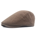 Gorra plana marrón oscuro de algodón y lino, estilo británico vintage, de perfil - Ajustable / café