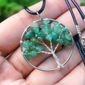 Handmade life tree necklace pendant with green natural stones and wire wrapped design - Green Aventurine