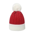 Cappello natalizio in maglia rossa e bianca con pompon e trama intrecciata - Corpo Rosso Bordo Bianco Stile Maglia a Trecce (C)