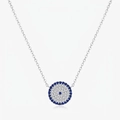 Elegant S925 sterling silver circle necklace with blue cubic zirconia pave pendant - 925 Silver / 925 Sterling Silver